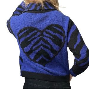 Vintage Purple Zebra Heart Button Up Sweater • Size Small/Medium 💟